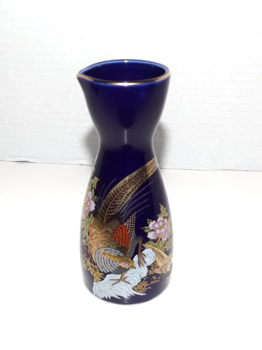 3 Vintage Japanese Porcelain Cobalt Blue Painted Vases Kutani Gilt Trim